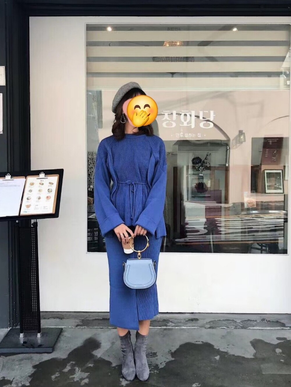 Chloe Nile Bag in Dusty Blue with Gold Bracelet Handle